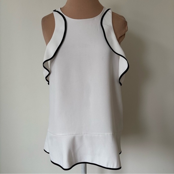 Whistles Jessica Off The Shoulder Ruffled White Black Lining Tank Blouse Top 2 - Picture 4 of 12